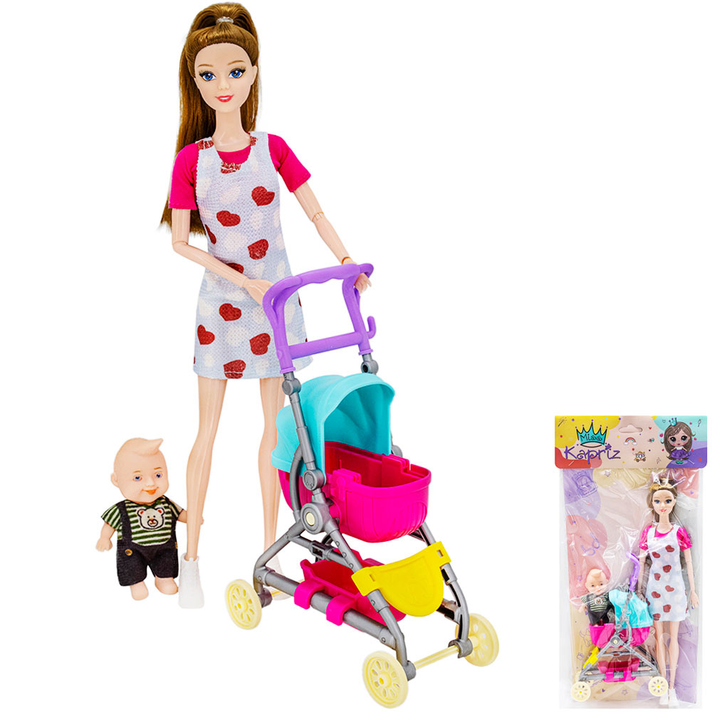 Кукла Miss Kapriz 61806YS Мама с малышом в коляске, в пак.