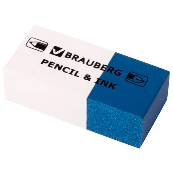 Ластик PENCIL & INK 39*18*12мм, для ручки и карандаша, бело-синий 229578 BRAUBERG .