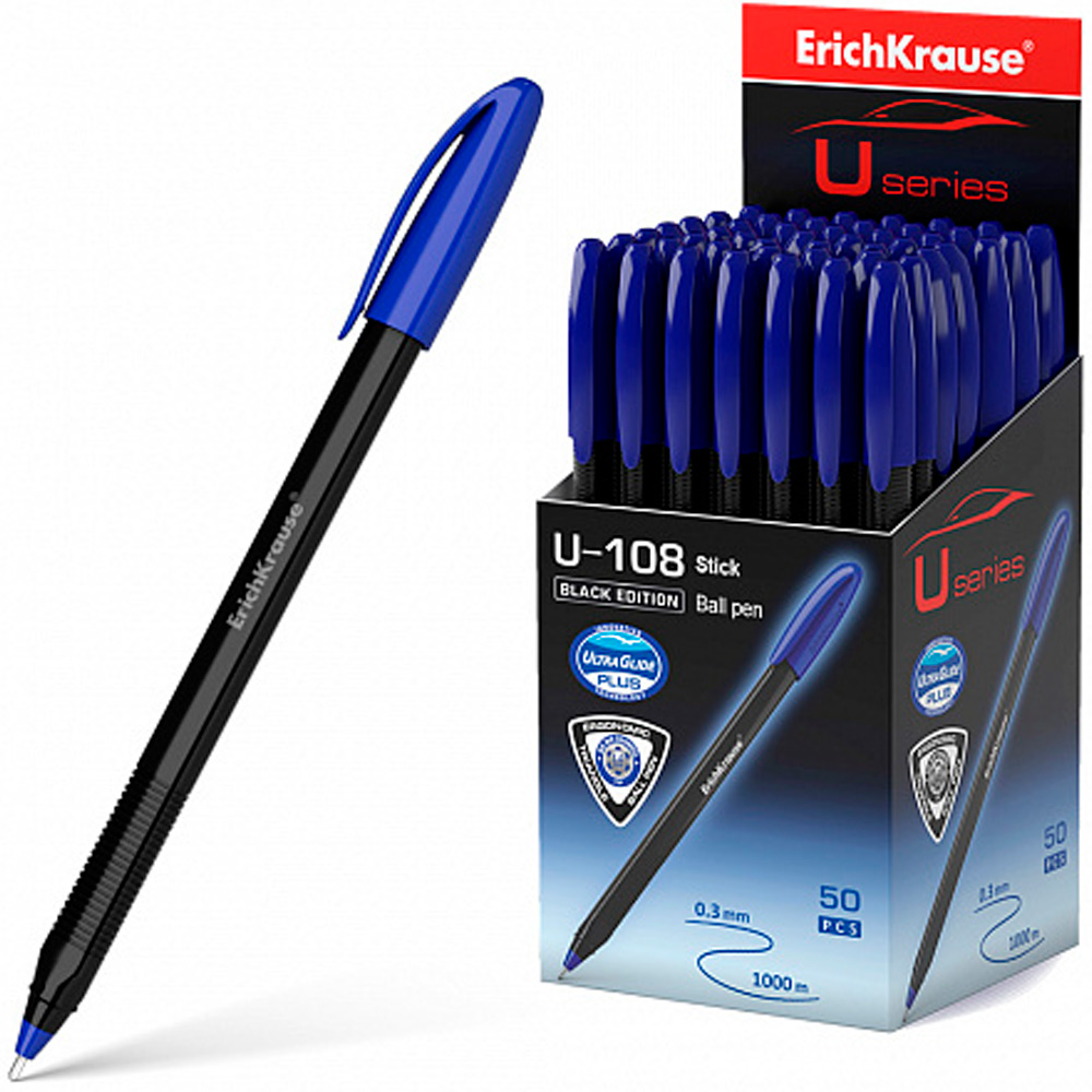 Ручка шарик синий U-108 Stick Black Edition 1.0, Ultra Glide Technology 46777 /Erich Krause/