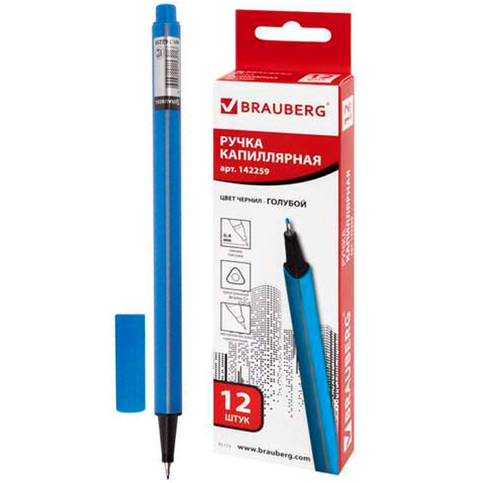 Ручка капиллярная 0,4мм BRAUBERG Aero голубая142259