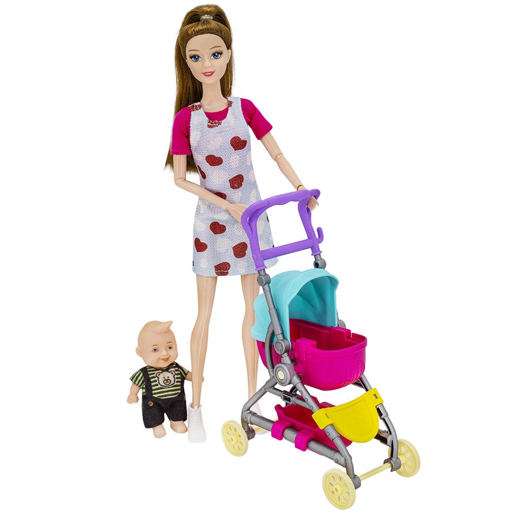 Кукла Miss Kapriz 61806YS Мама с малышом в коляске, в пак.