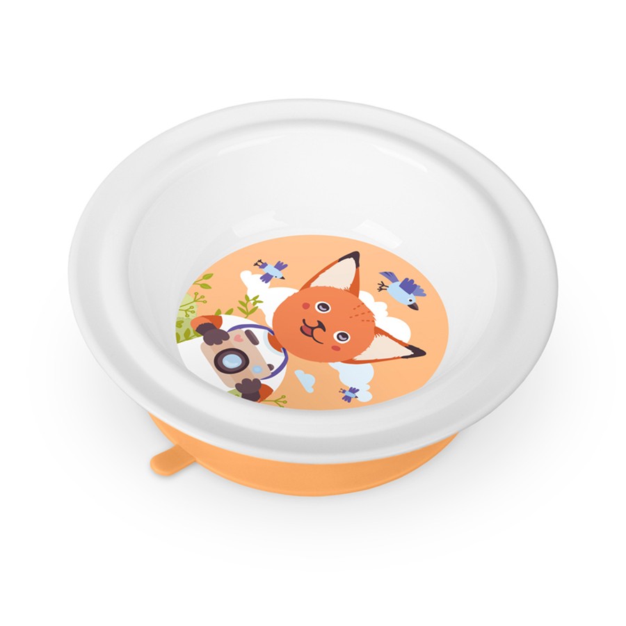 Тарелка детская глубокая на прсосе с оранжевым декором Белый 431316016.