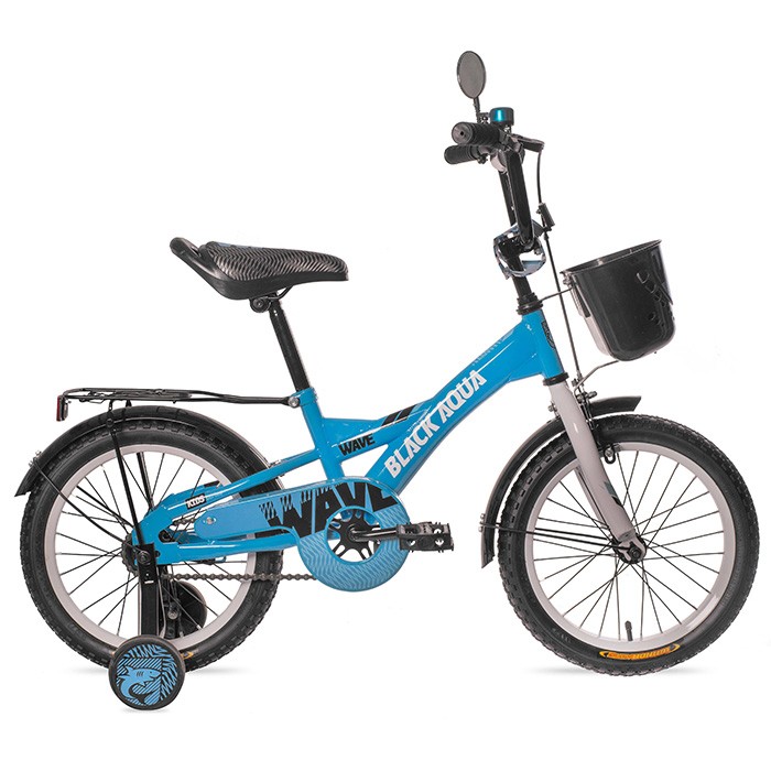 Велосипед 2-х 14" KG1428 Black Aqua Wave NEW 14 со светящимися колесами, голубой-белый