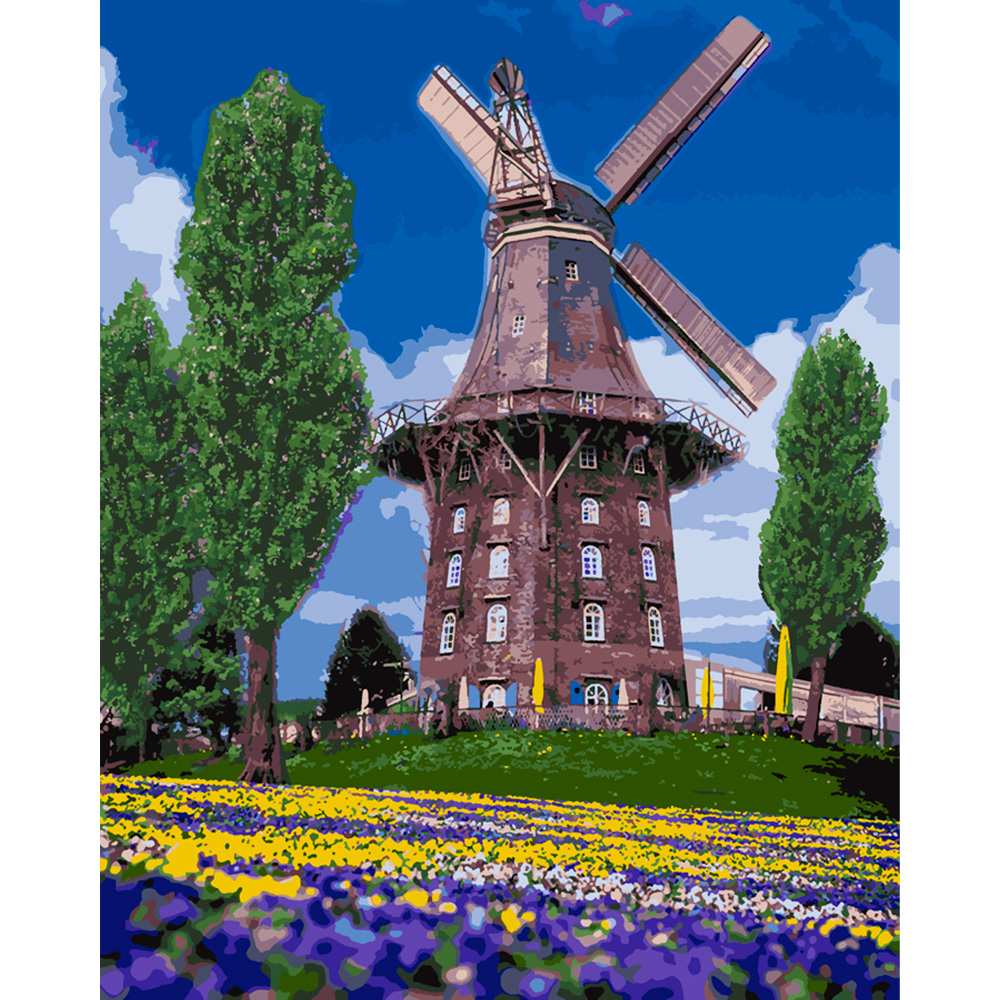 Набор ДТ Картина по номерам "Ветряная мельница" на подрамнике 40*50 см Рх-093 Lori.