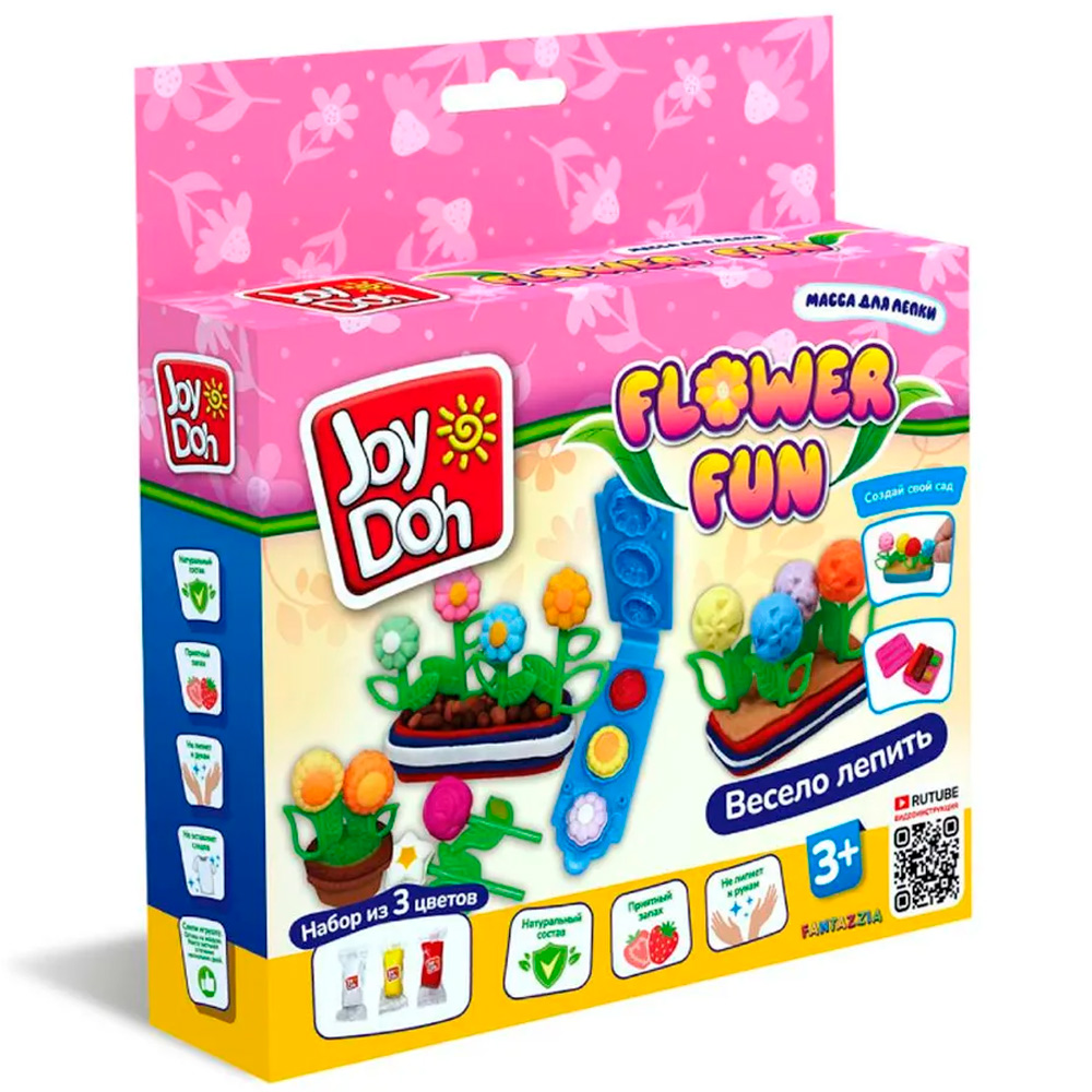 Набор ДТ Масса для лепки Joy Doh набор FLOWER FUN - ЦВЕТЫ,3D формы цветов,8 аксессуаров,3 пакетика с