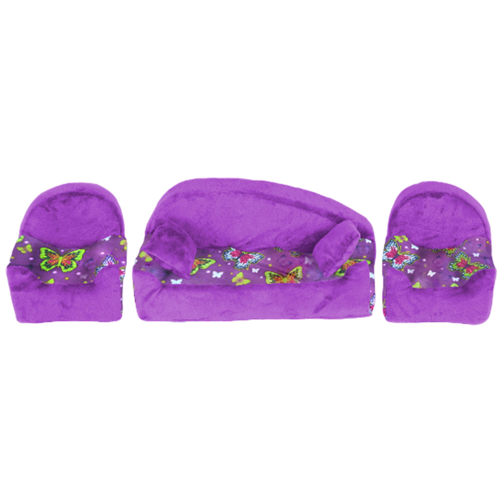 Мебель мягк. Диван+2 кресла+2подушки "Бабочки на фиолетовом" с фиолетовым плюшем НМ-002/2-34